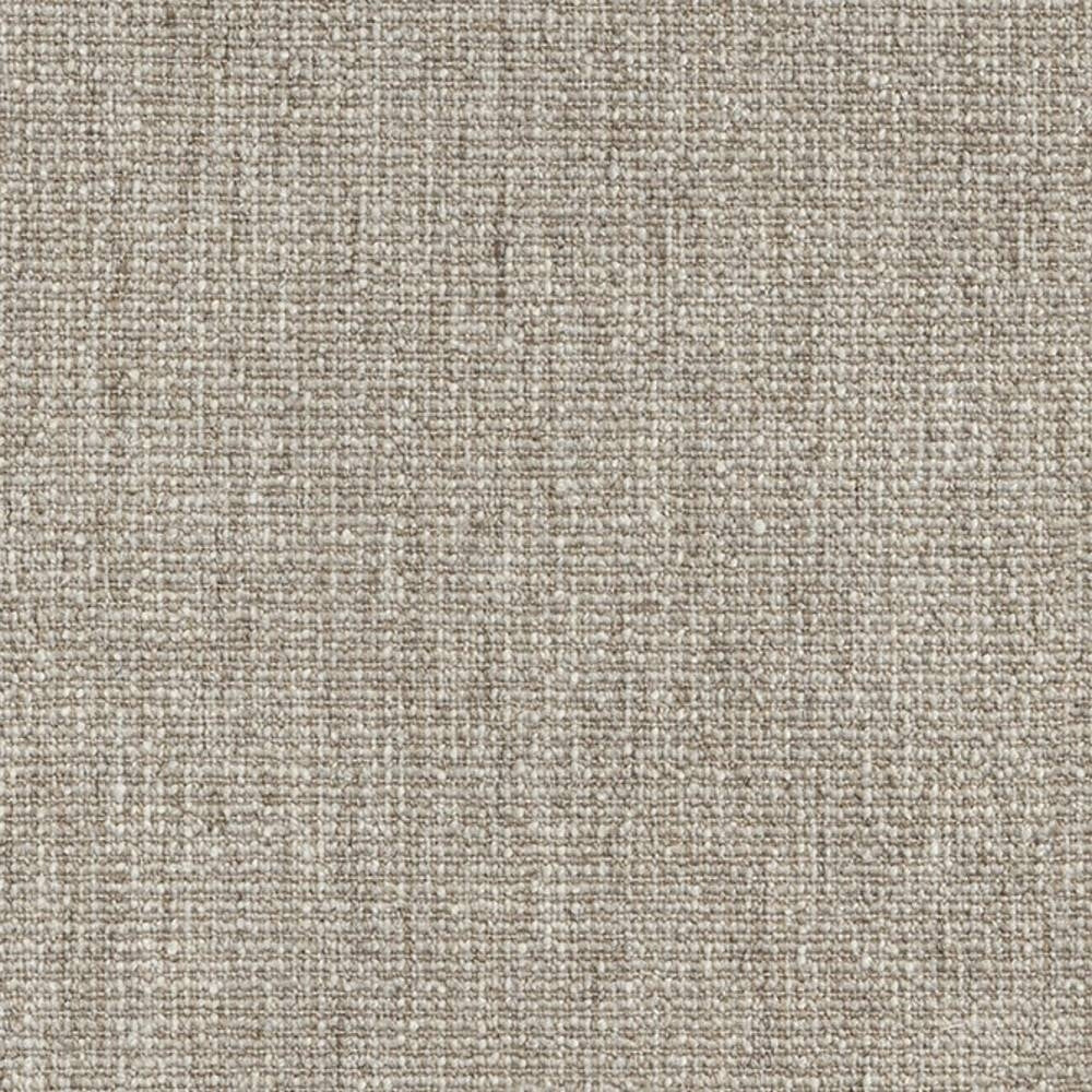 Close-up of a beige woven upholstery fabric swatch for sofas, showing a tight textured weave with subtle slub and neutral tone; 10% linen, 15% rayon, 8% wool, 30% acrylic, 37% polyester.