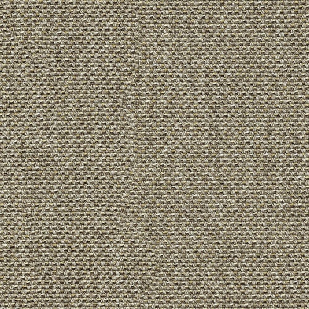 Close-up of beige neutral woven upholstery fabric showing a coarse basketweave texture and mixed linen, rayon, acrylic and polyester yarns, ideal for contemporary sofa upholstery.