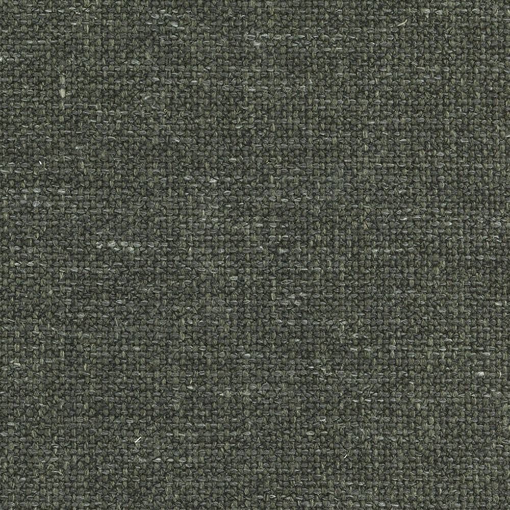 Close-up of a neutral olive-beige woven upholstery fabric showing textured linen, acrylic and polyester yarns in a tight basket weave suitable for sofa upholstery.