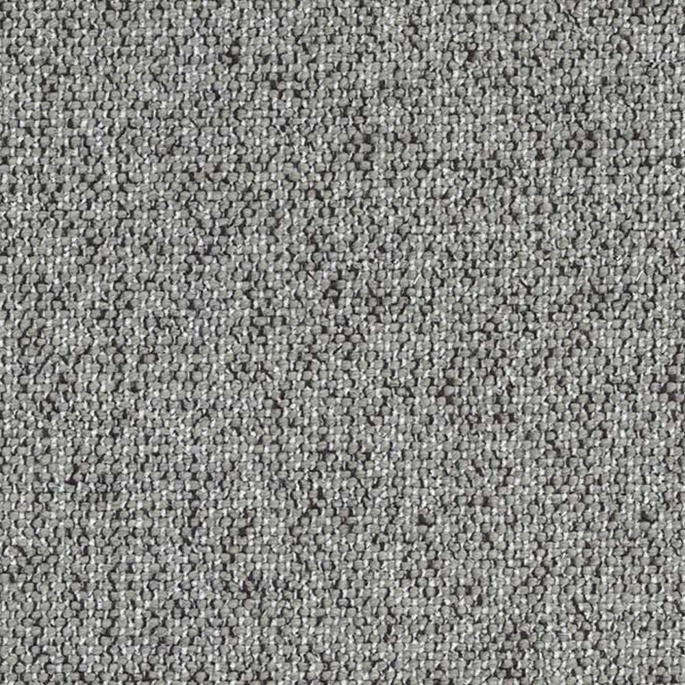 Close-up of a neutral cream-gray upholstery fabric for sofas showing a tight looped woven texture and subtle flecks, made from a cotton, rayon, wool, acrylic and polyester blend suited to contemporary interiors.