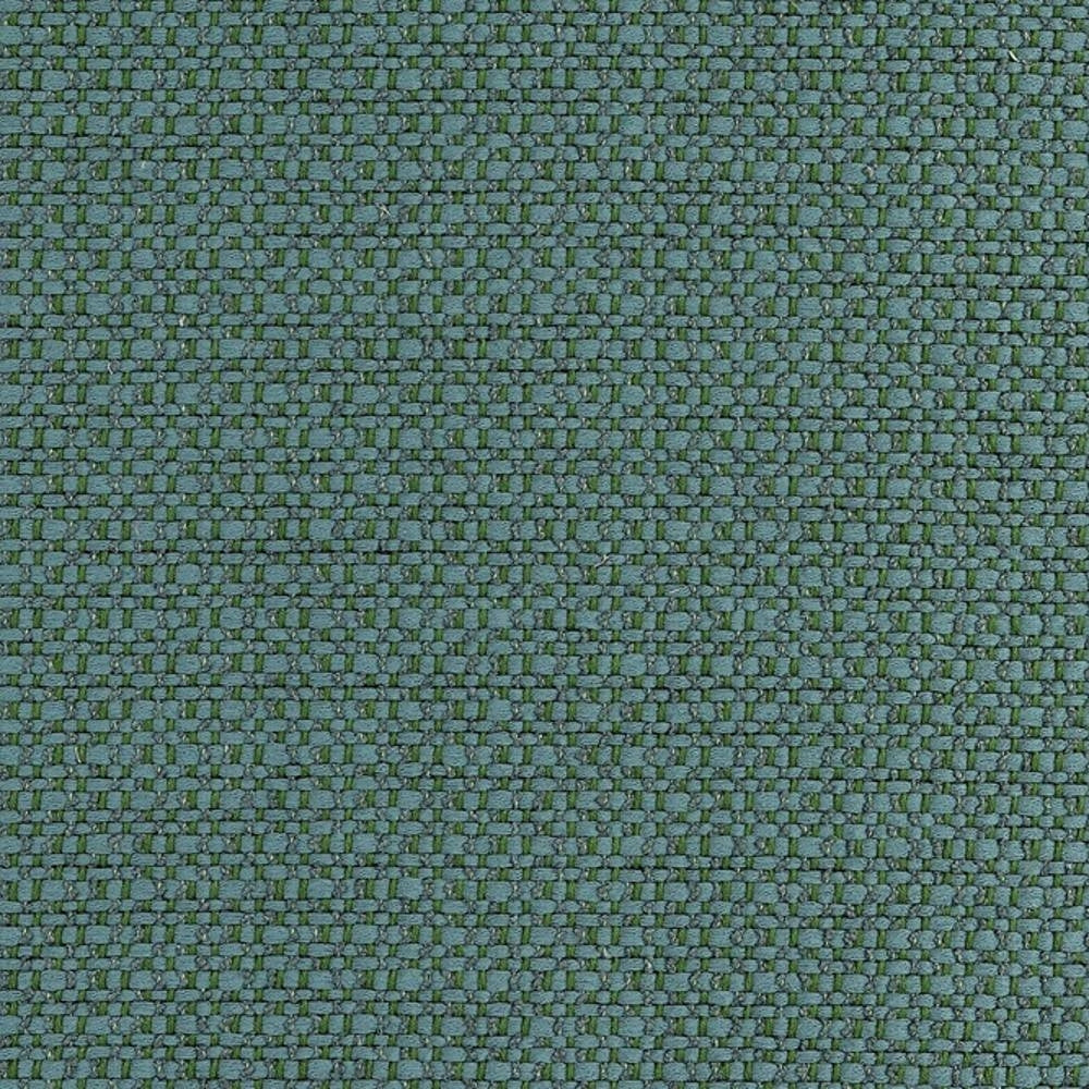 Close-up of teal-green woven upholstery fabric showing a tight basket-weave texture, ideal for contemporary sofa use; 78% rayon and 22% polyester.