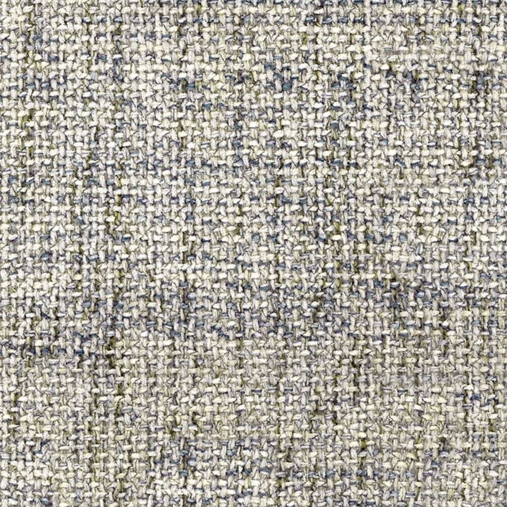 Close-up of beige and cream woven upholstery fabric showing textured looped yarns with subtle gray and olive flecks; 54% rayon, 7% acrylic, 39% triacetate.