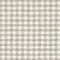 Beige and white small-scale houndstooth upholstery fabric sample with a textured woven surface, 68% rayon and 32% triacetate blend, 0.75 in x 0.75 in pattern repeat, shown for sofa/upholstery use.