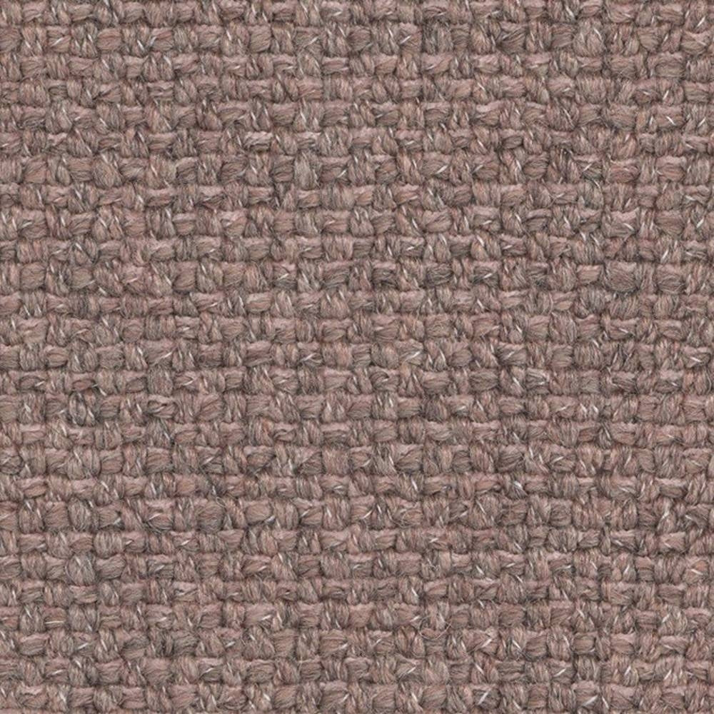 Close-up of neutral taupe woven upholstery fabric in a chunky basketweave, showing wool-viscose-acrylic-polyester blended yarns with subtle heathered fibers, ideal for sofa upholstery.