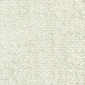 Close-up of white boucle sofa fabric showing a soft, looped nubby texture; wool-blend composition (24% wool, 66% acrylic, 10% polyester) ideal for contemporary modern upholstery.
