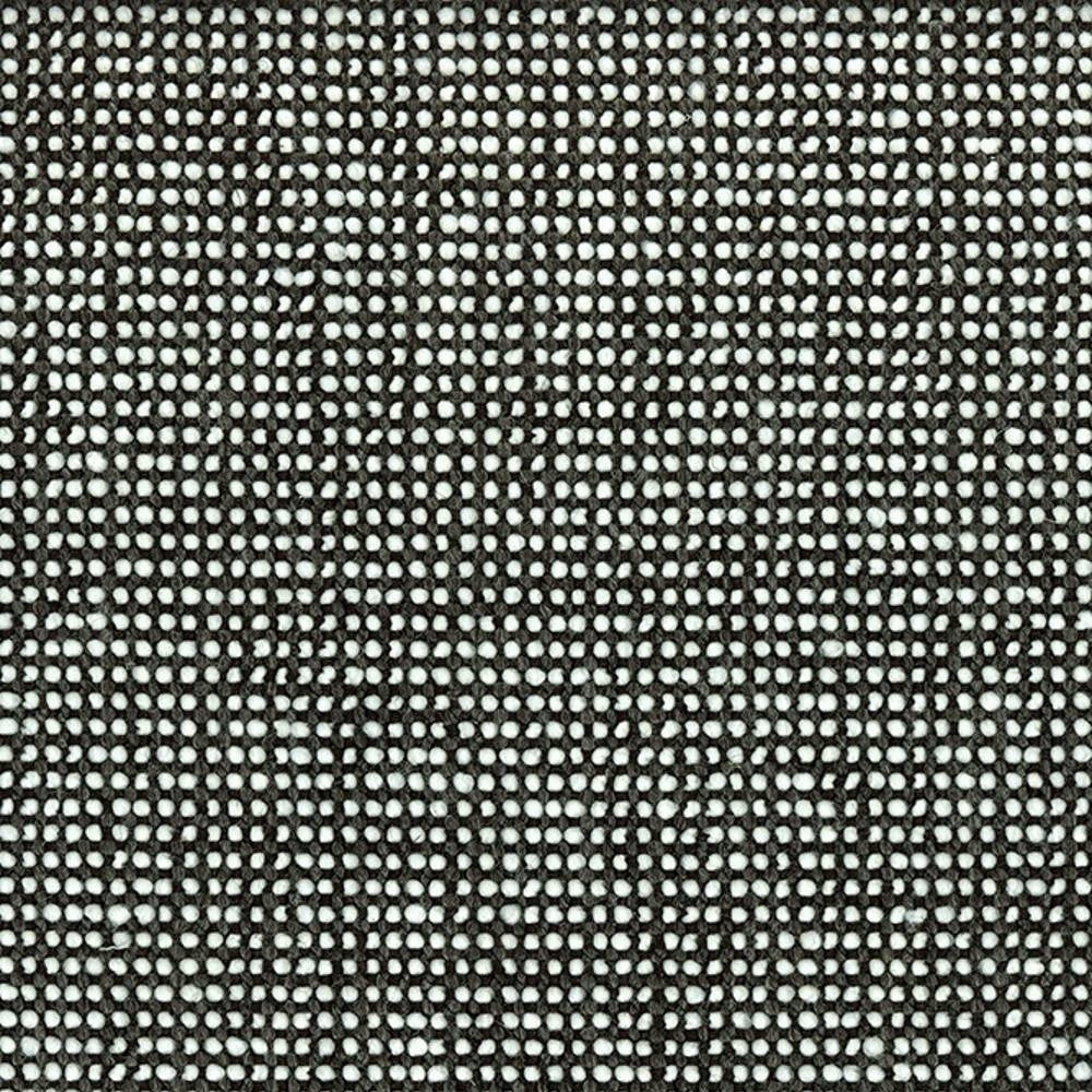Close-up of neutral black-and-white woven upholstery fabric swatch with a small grid texture, mixed-fiber blend of wool, linen, viscose, acrylic and polyester, suited for contemporary sofas.
