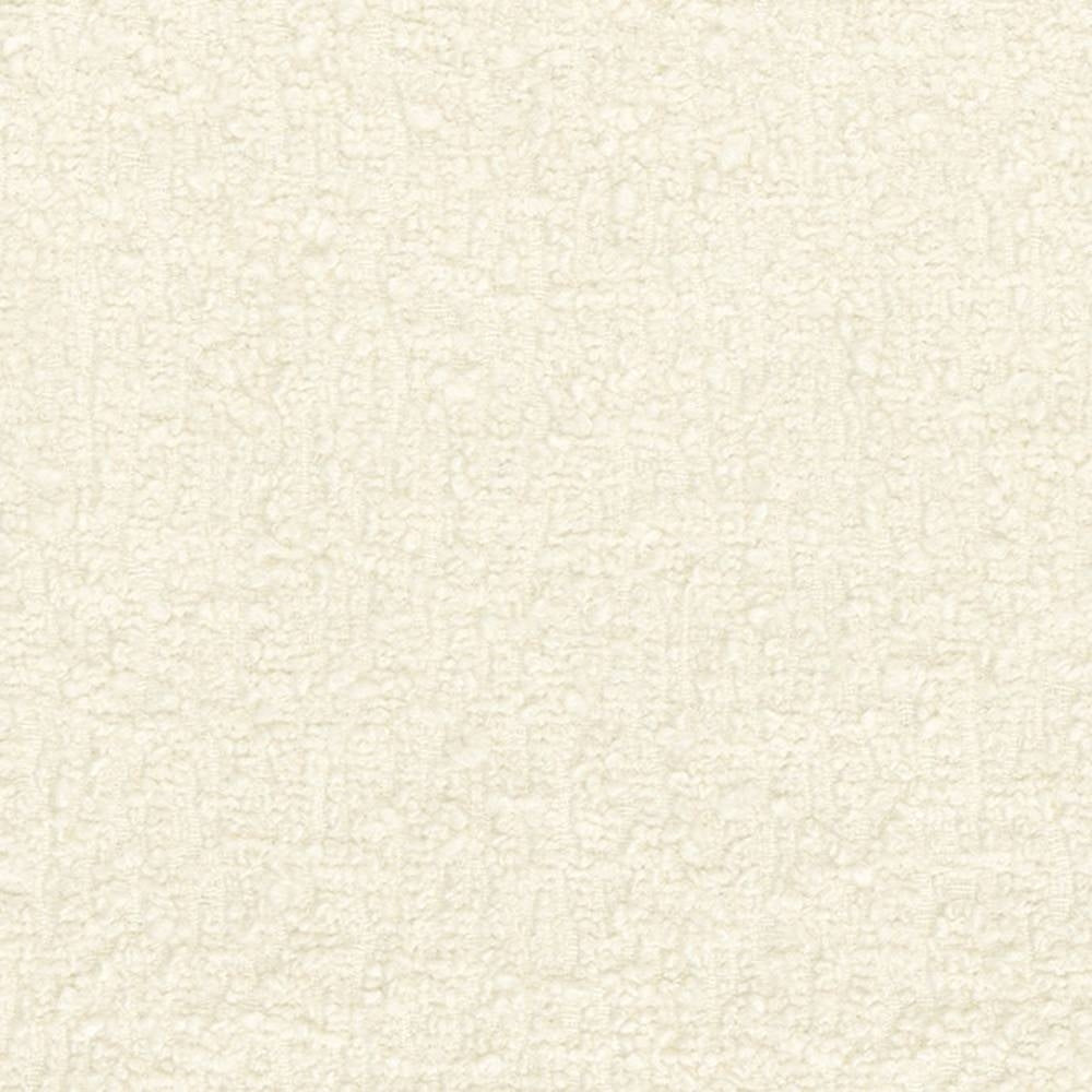 Close-up of cream bouclé upholstery fabric showing tight looped texture; 30% wool, 51% acrylic and 19% polyester blend for durable, neutral contemporary sofa upholstery.