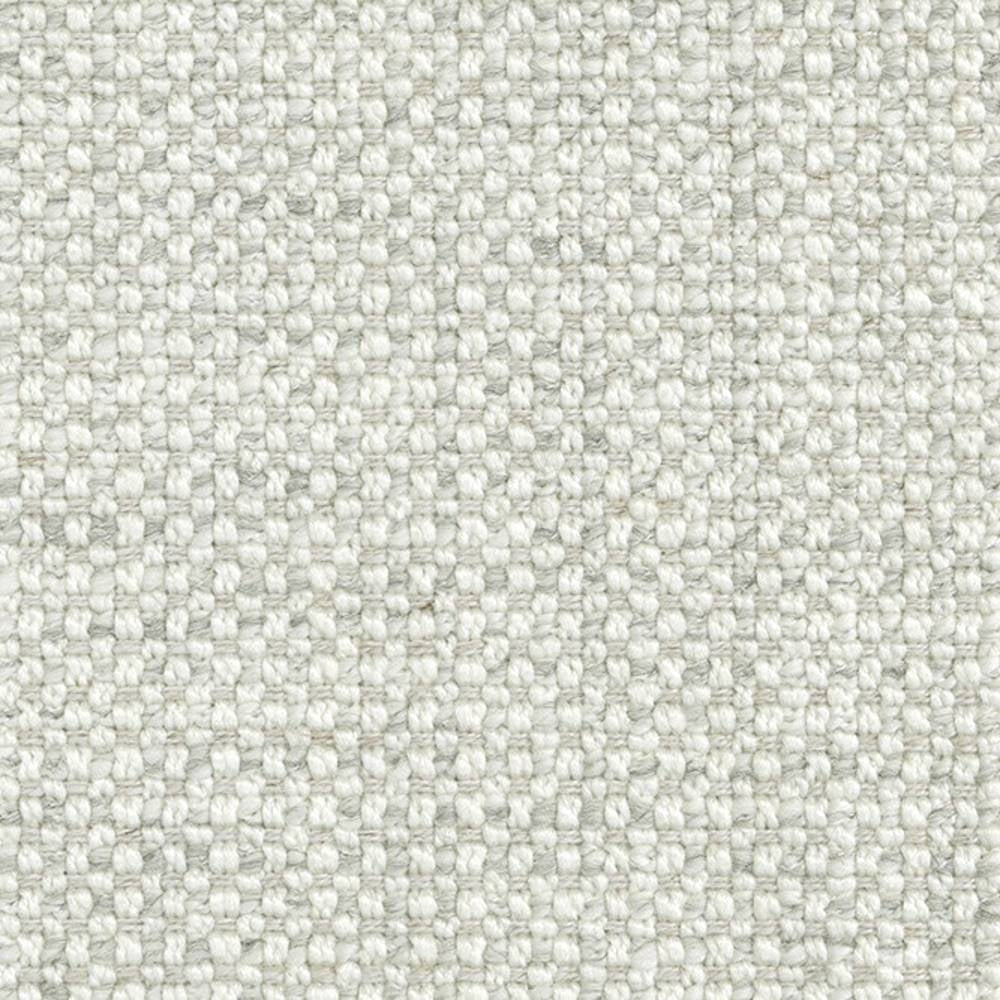 Close-up of cream wool-blend upholstery fabric for sofas, showing a tight woven loop texture made from wool, linen, acrylic and polyester yarns.