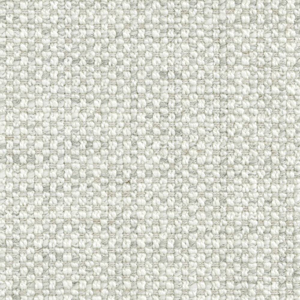 Close-up of cream wool-blend upholstery fabric for sofas, showing a tight woven loop texture made from wool, linen, acrylic and polyester yarns.