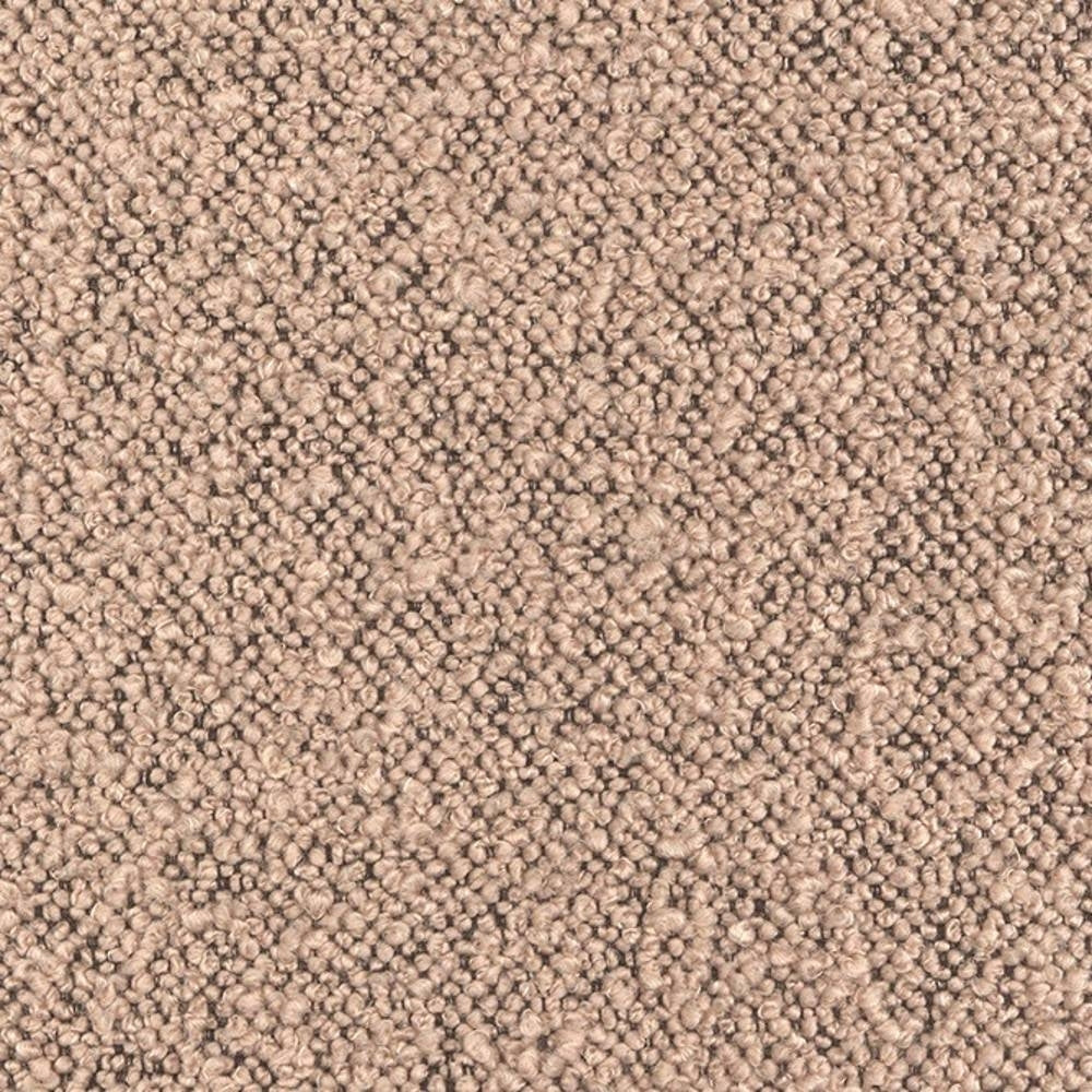 Close-up of cream boucle upholstery fabric showing tight looped texture and soft pile; 31% wool, 55% acrylic, 14% polyester blend ideal for sofa upholstery.