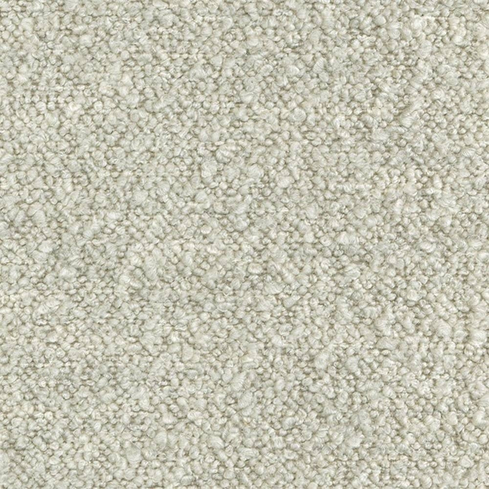 Close-up of cream upholstery fabric showing a looped bouclé texture; 31% wool, 55% acrylic and 14% polyester blend designed for modern sofas.