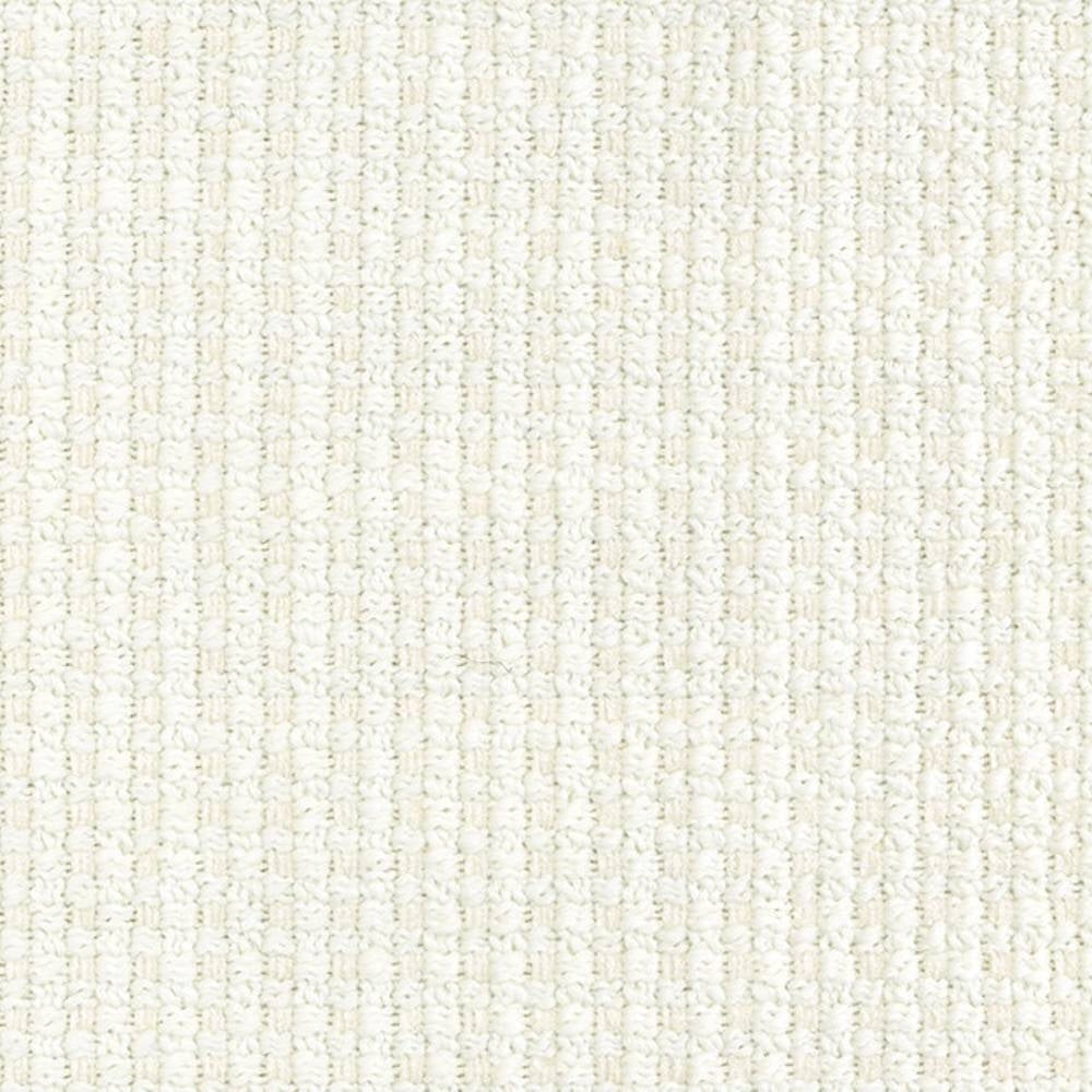 Close-up of cream boucle upholstery fabric showing a small looped basket-weave texture; 17% wool, 62% acrylic, 9% viscose and 12% polyester blend designed for sofas.