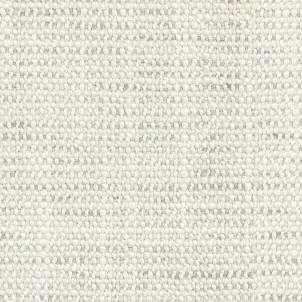 Close-up of ivory wool-acrylic-polyester blend upholstery fabric showing tight woven loop texture and subtle gray flecks, ideal for modern or contemporary sofas.