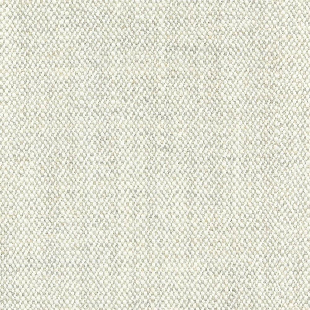 Close-up of cream off-white woven upholstery fabric with a tight pebble-like texture; 14% wool, 3% linen, 52% acrylic and 31% polyester blend suitable for contemporary sofas.