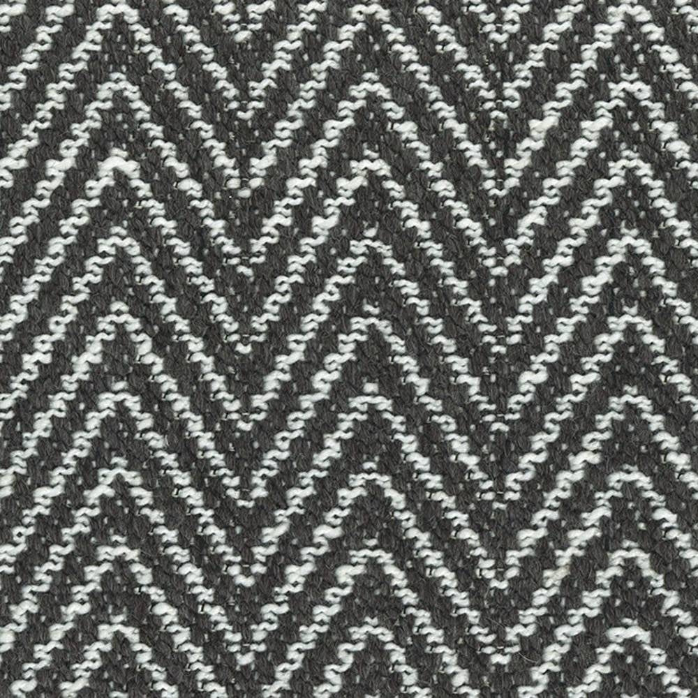Close-up of gray and white chevron-pattern woven upholstery fabric in a 20% wool, 69% acrylic, 11% polyester blend with a textured knit look, ideal for contemporary sofa upholstery.