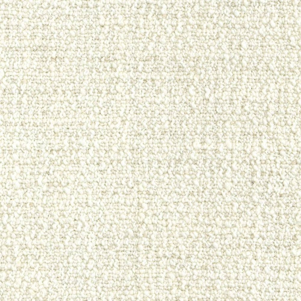Close-up of cream bouclé upholstery fabric with dense looped texture, woven from 19% wool, 5% linen, 63% acrylic and 13% polyester; durable, neutral fabric suitable for sofas.
