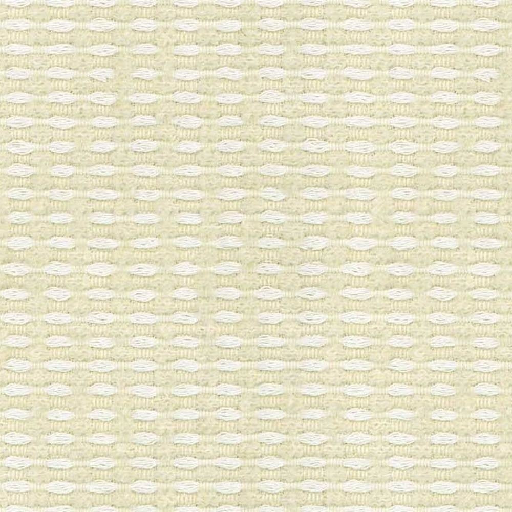 Close-up of cream-beige geometric woven upholstery fabric showing raised white oval stitch detail and textured weave, suitable for contemporary sofas; 12% wool, 25% acrylic, 63% triacetate blend.