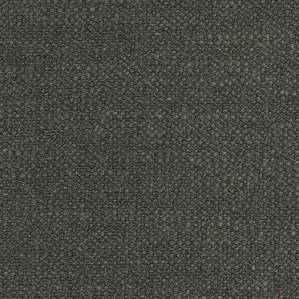 Close-up of charcoal gray bouclé upholstery fabric showing tight looped texture; 15% wool, 70% acrylic, 15% polyester blend designed for sofa upholstery.