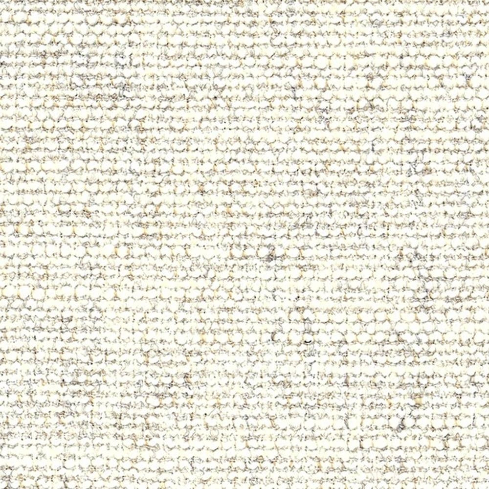 Close-up of cream bouclé upholstery fabric with looped texture and subtle beige flecks, shown for sofa use; 15% wool, 42% acrylic and 43% polyester blend.