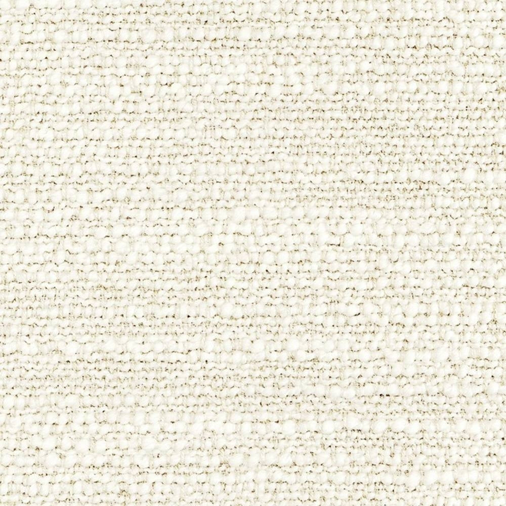 Close-up of cream boucle upholstery fabric showing nubby, woven texture; neutral modern sofa fabric made from a blend of 20% wool, 25% acrylic, 12% linen, 20% rayon and 23% polyester.