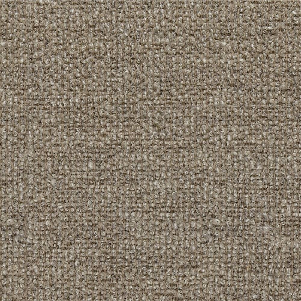 Close-up of a beige looped upholstery fabric swatch showing textured weave and subtle heathering; 25% wool, 45% acrylic, 30% triacetate blend for contemporary sofa upholstery.