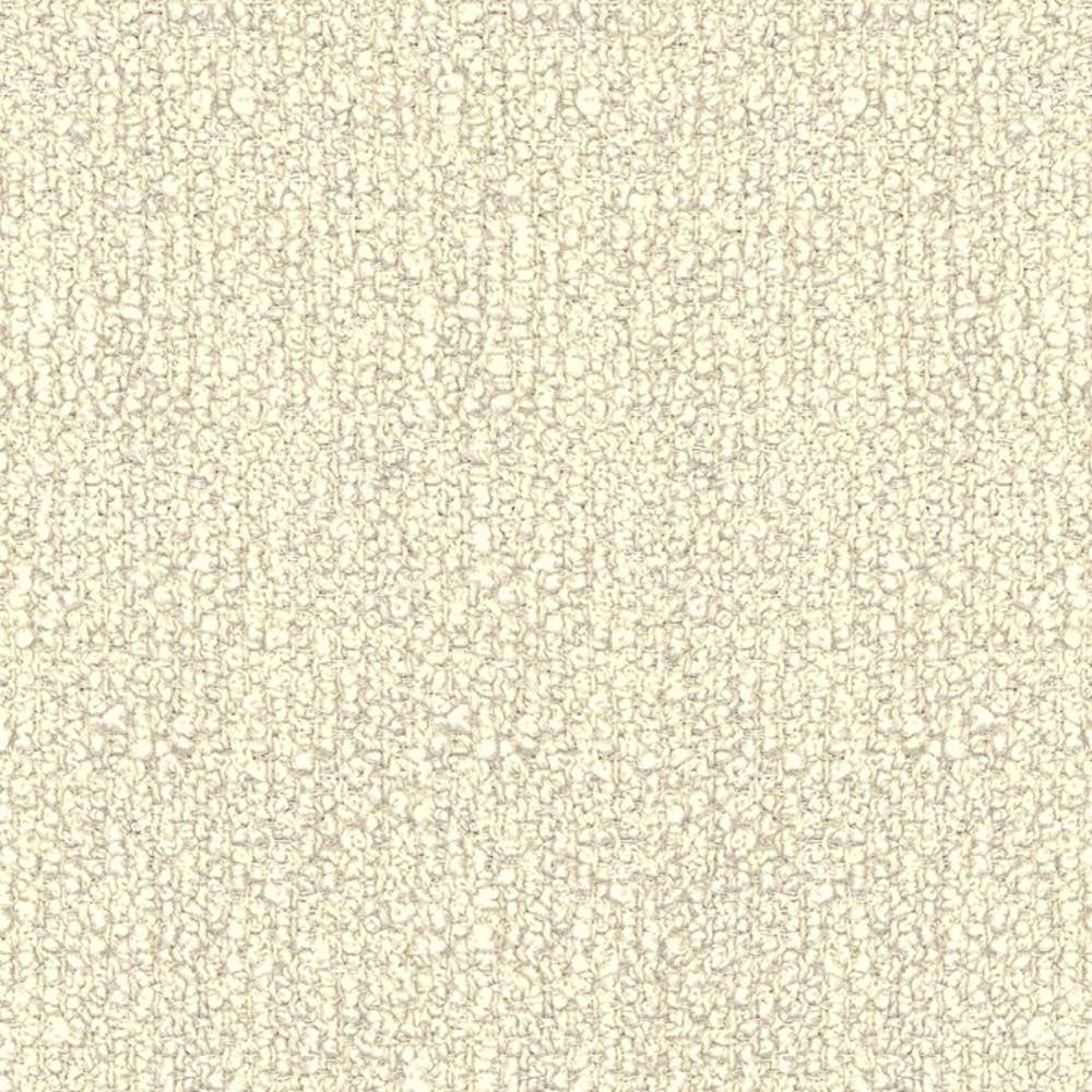 Close-up of neutral beige boucle upholstery fabric swatch showing dense looped texture; 25% wool, 45% acrylic and 30% triacetate blend suitable for contemporary sofas.
