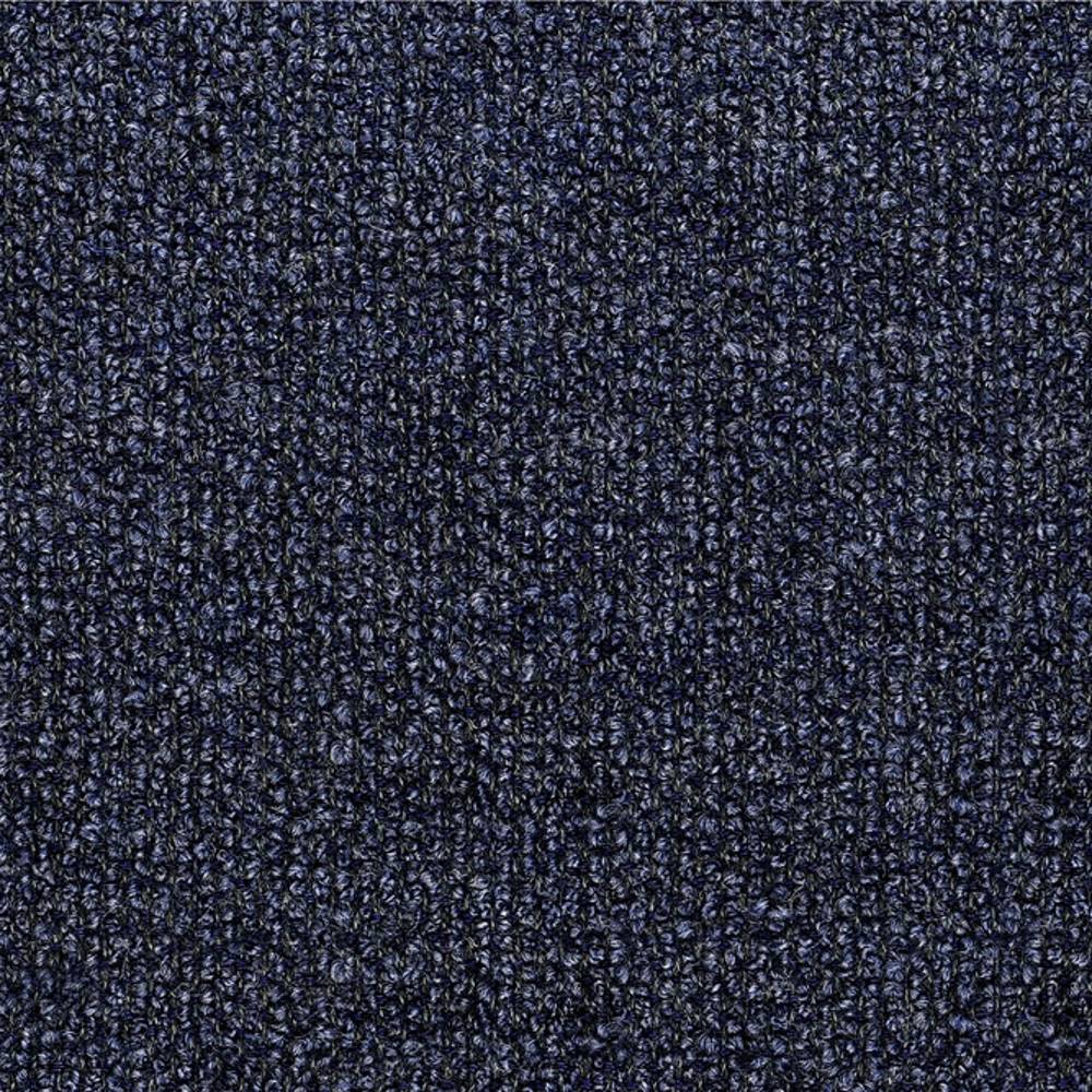 Close-up of navy boucle upholstery fabric showing tight looped texture; 25% wool, 45% acrylic and 30% triacetate blend suitable for contemporary sofa upholstery.