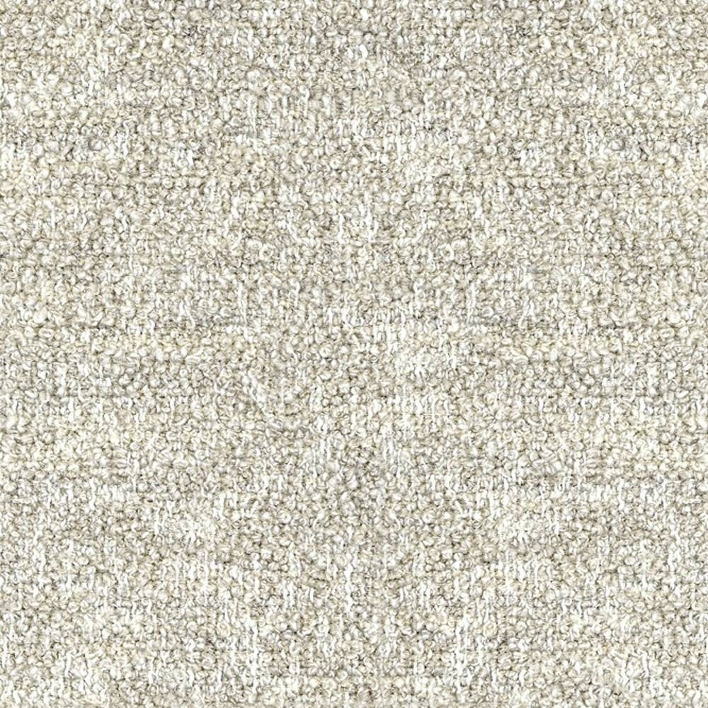 Close-up of cream boucle upholstery fabric showing tight, looped texture in a 25% wool, 50% acrylic, 25% triacetate blend, suitable for contemporary sofa upholstery.