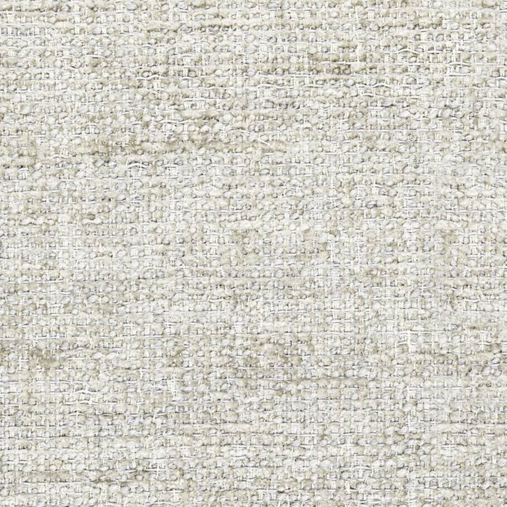 Close-up of cream boucle upholstery fabric showing a looped, nubby woven texture in a neutral cream-white tone, ideal for contemporary sofas and indoor upholstery made from a wool, acrylic and triacetate blend.