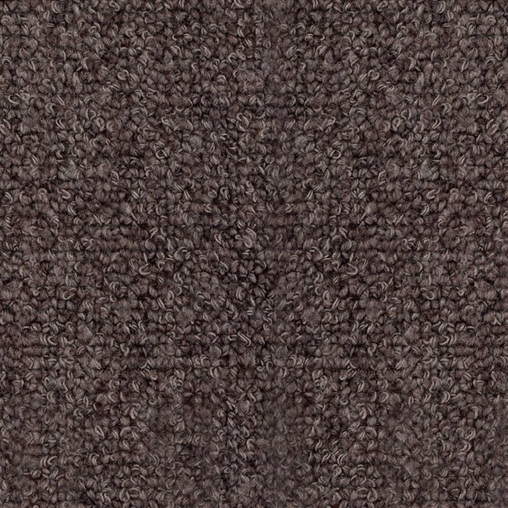 Close-up of dark brown luxe boucle upholstery fabric showing dense looped texture and plush wool-blend yarns (15% wool, 54% rayon, 18% acrylic, 13% triacetate) for sofa upholstery.