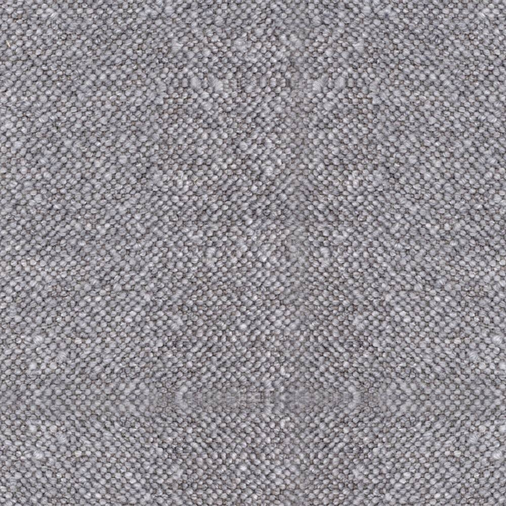 Close-up of tight-weave boucle upholstery fabric in a neutral beige-gray showing pebble-like looped texture; wool-acrylic blend suitable for sofas.