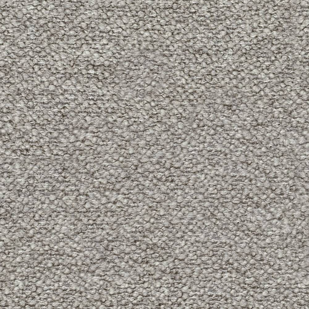 Close-up of neutral beige boucle upholstery fabric showing dense nubby looped texture in a light cream-beige tone; 12% wool, 25% acrylic and 63% triacetate blend for durable sofa upholstery.