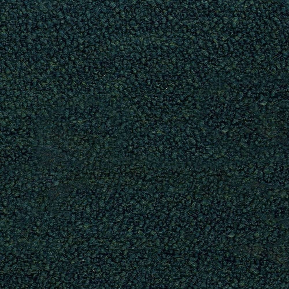 Close-up of deep green boucle upholstery fabric showing dense looped texture; 12% wool, 25% acrylic and 63% triacetate blend designed for durable, contemporary sofa upholstery.