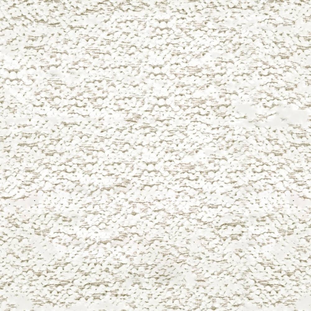Close-up of cream plush boucle upholstery fabric showing soft looped texture and subtle beige heathering; wool-blend composition 12% wool, 24% acrylic, 64% triacetate, ideal for sofas and neutral interiors.