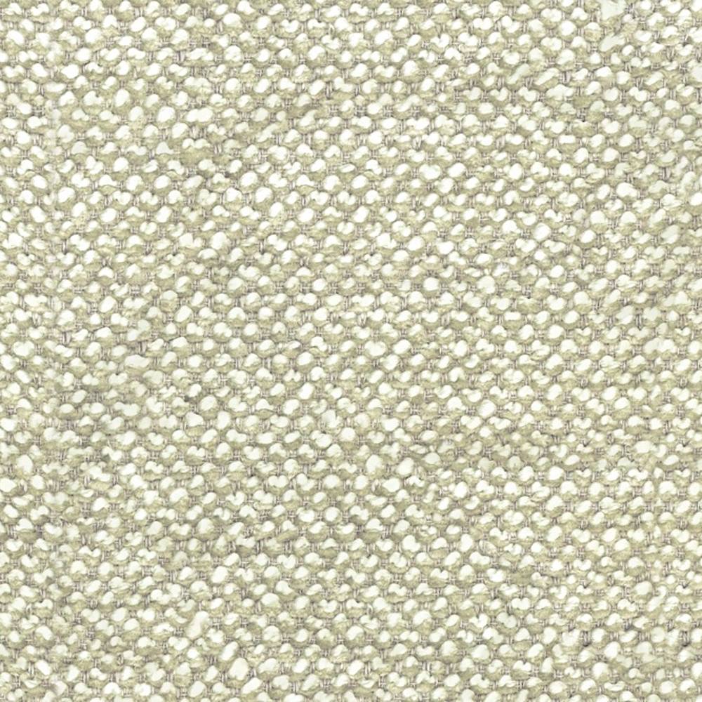 Close-up of cream-beige boucle upholstery fabric showing small looped texture and visible woven fibers; wool, acrylic, linen, rayon and triacetate blend ideal for contemporary sofa upholstery.