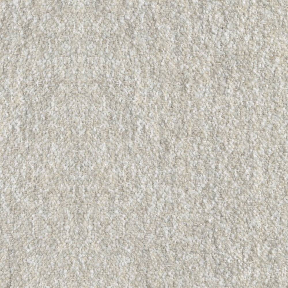 Close-up of cream boucle felted wool-look upholstery fabric showing nubby, looped texture; durable wool-blend (20% wool, 25% acrylic, 40% triacetate) ideal for sofa upholstery.
