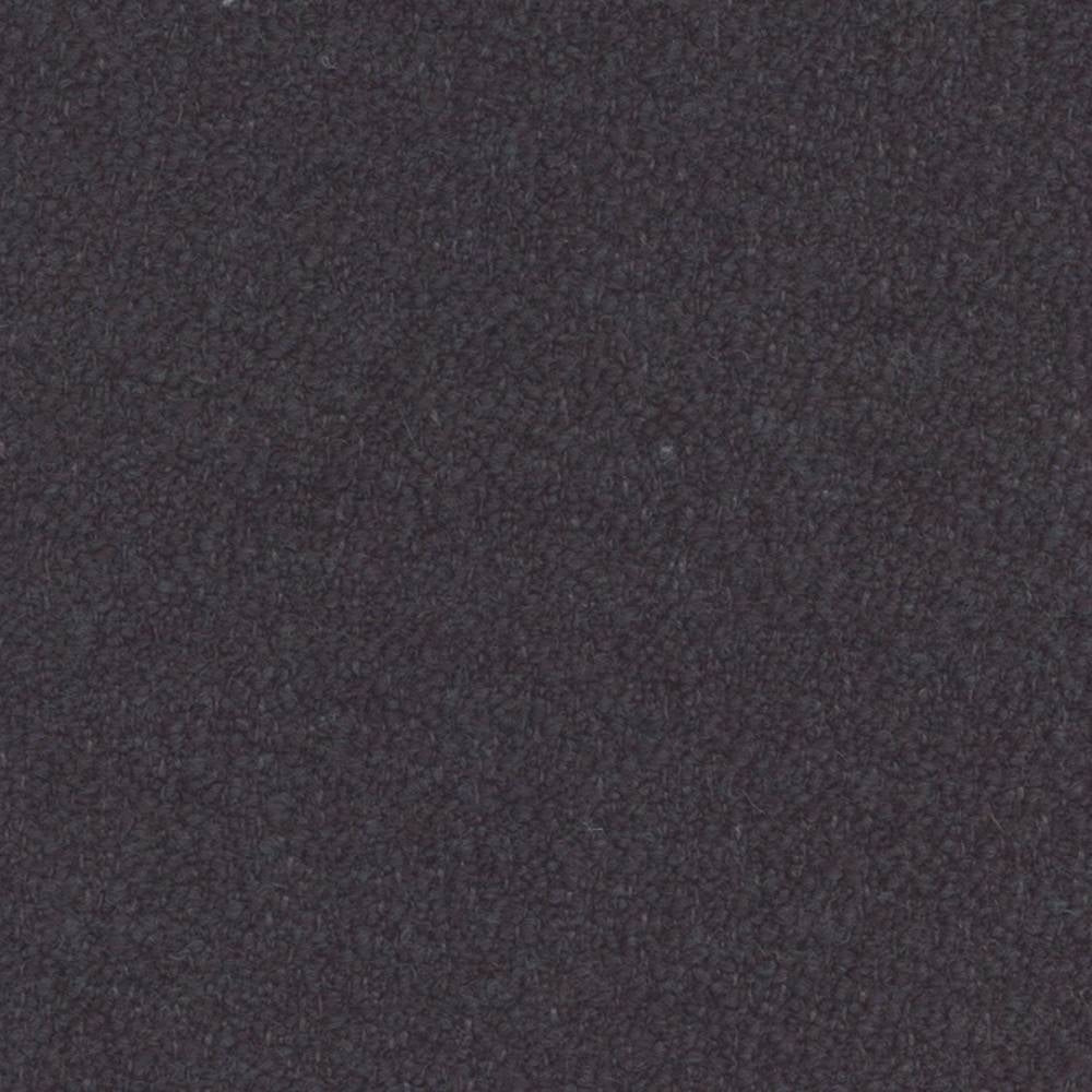 Close-up of dark charcoal felted wool-look bouclé upholstery fabric showing dense, nubby texture and a soft matte finish; 20% wool, 25% acrylic, 5% linen, 10% rayon, 40% triacetate blend.