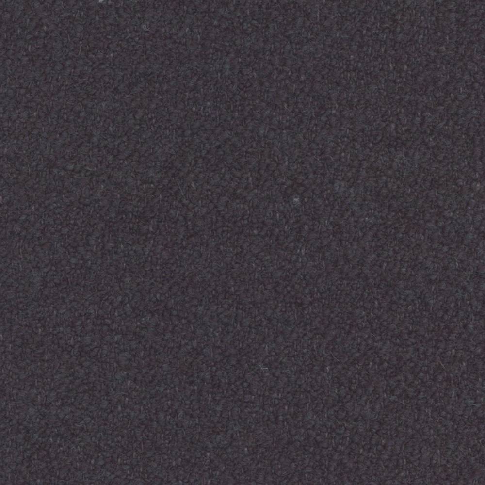 Close-up of dark charcoal felted wool-look bouclé upholstery fabric showing dense, nubby texture and a soft matte finish; 20% wool, 25% acrylic, 5% linen, 10% rayon, 40% triacetate blend.